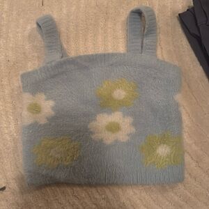 fluffy blue flower top